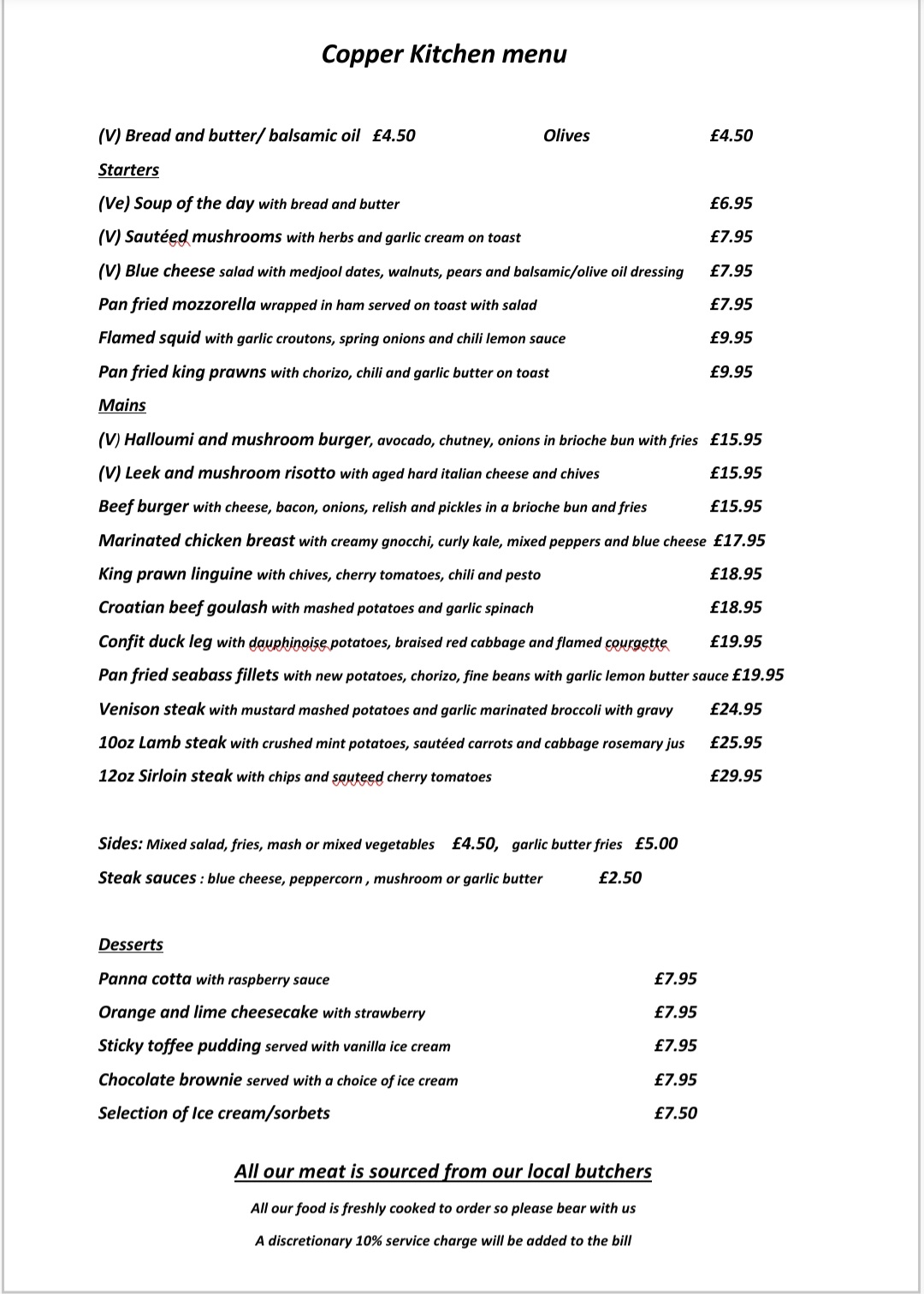 Menu Copper Kitchen Bicester Restaurant